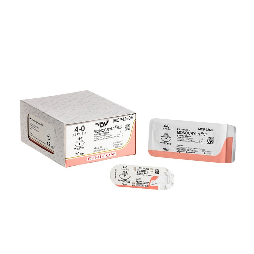 Ethicon Monocryl Plus, sutur, ufarvet, 70 cm, P-3 nål, steril, 4-0