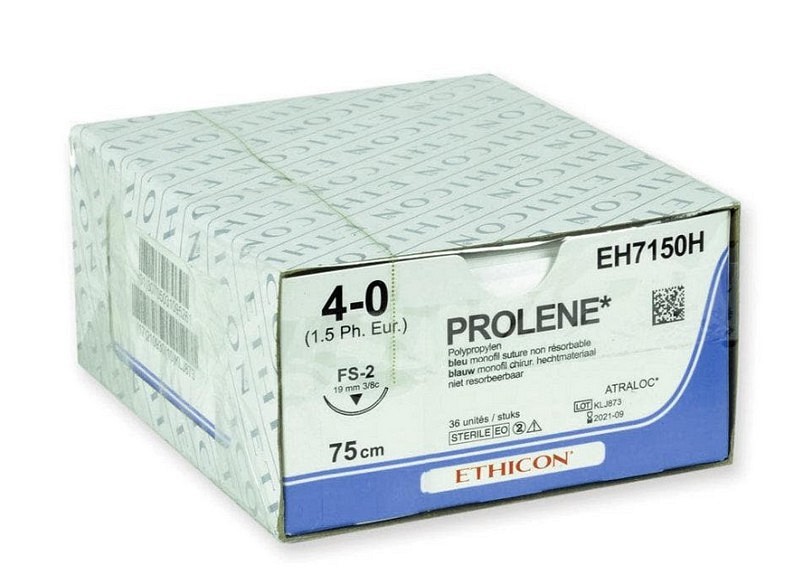 Ethicon Prolene, sutur, blå, 75 cm, C-1 x 2 nål, steril, 4-0