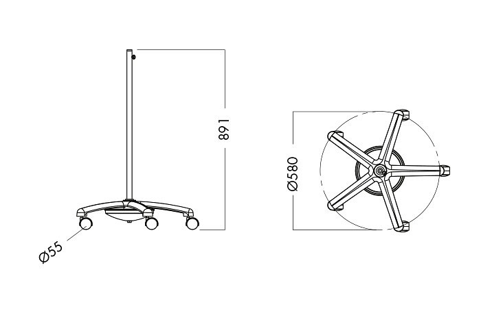 Luxo, Kørbart stativ med 5 hjul, hvid, 103 cm