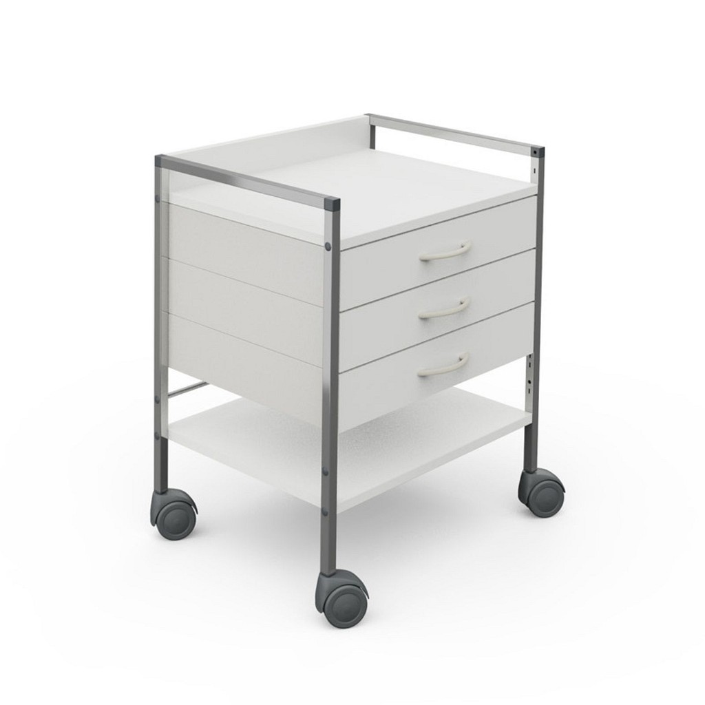 Variocar 60, klinikbord med hjul og 3 skuffer, hvid, 60 cm x 45 cm x 73 cm