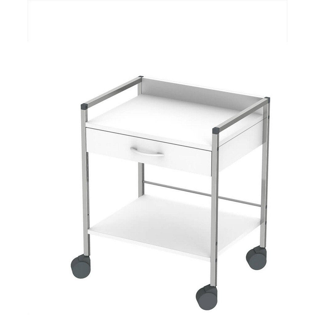 Variocar 60, klinikbord med hjul og 1 skuffe, hvid, 60 cm x 45 cm x 73 cm