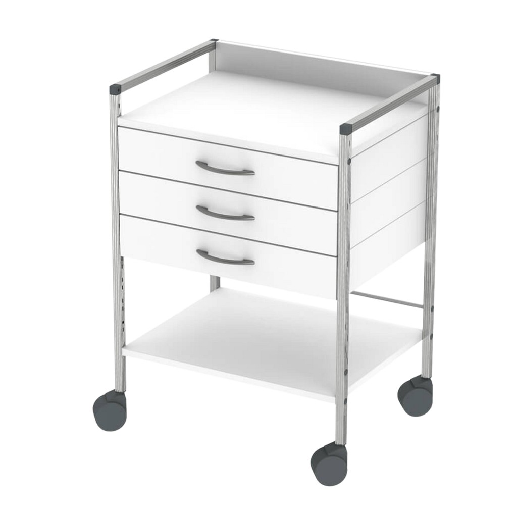 Variocar 60, klinikbord med hjul og 3 skuffer, hvid, 60 cm x 45 x 83 cm