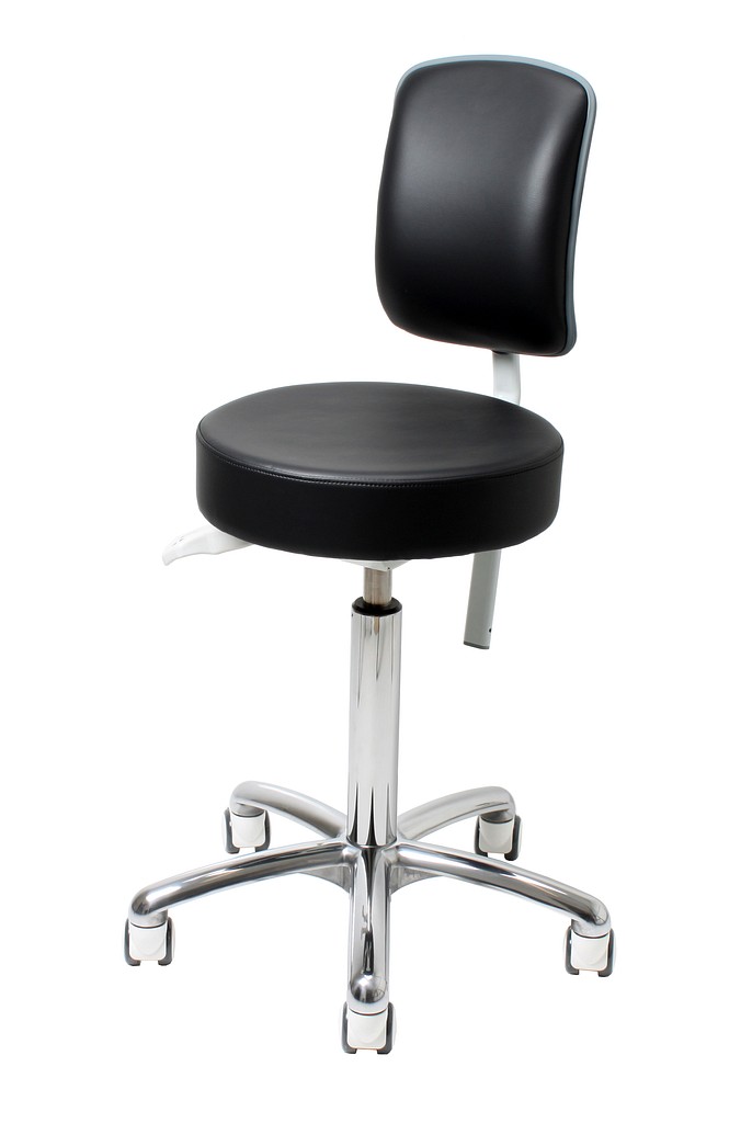 Standard Vela Samba520 Medical, taburet m ryg i sort skai m sorte hjul & højdereg., 44-64 cm