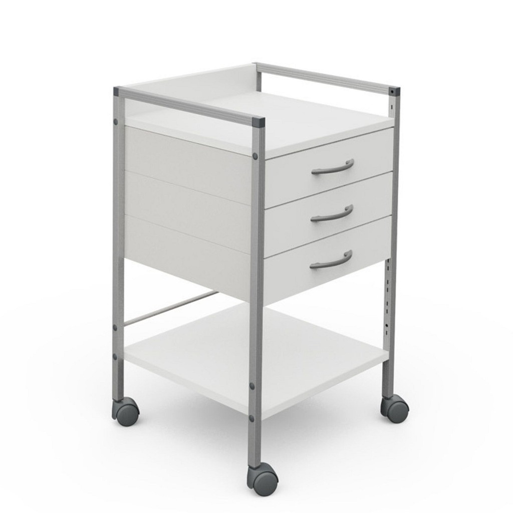 Variocar 45, Viva klinikbord med hjul og tre skuffer,hvid, 49 cm x 45 cm x 80,5 cm