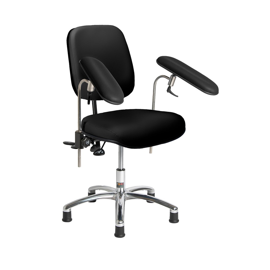 Vela Basic, prøvetagningsstol, sort skai, med trompetfødder, 39-54 cm