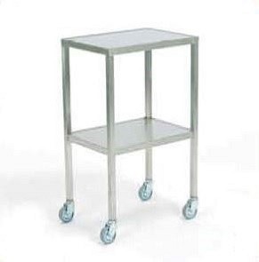 Rustfrit instrumentbord, bord med 4 svingbare hjul Ø75mm, 50 cm x 36 cm x 85 cm