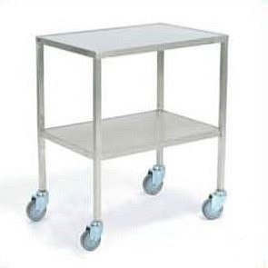 Rustfrit instrumentbord, med 4 svingbare hjul Ø100mm, 2 med bremse, 70 cm x 50 cm x 85 cm