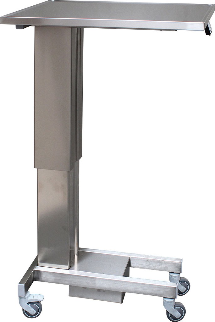 Assistancebord, rustfrit, hæve-sænk og Ø 75mm hjul, 50 cm x 70 cm