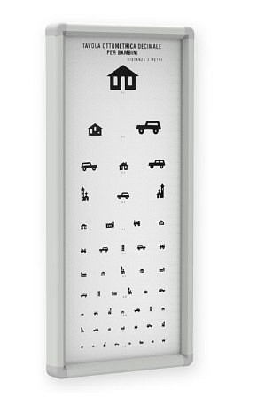 Synstavle, børne tavle u/lys, synsafstand 3 m., 29 cm x 66 cm x 2,5 cm