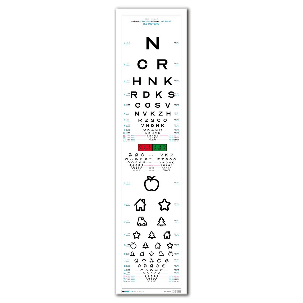 ISOeyes, Synstavle, 3 m, Eyekey & Optican A, hvid, 25 cm x 100 cm