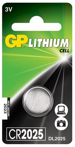 GP, knapcellebatteri, lithium 3V, CR2025