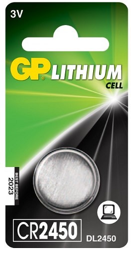 GP, knapcellebatteri, lithium 3V, CR2450