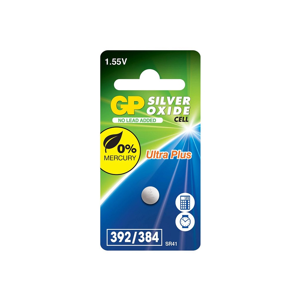 GP, knapcellebatteri, sølvdioxid 1,55V/SR41W