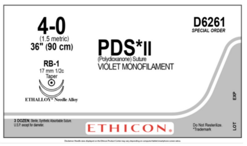 Ethicon PDS II, sutur, violet, 70 cm, V-7 nål, 26 mm, steril, 4-0