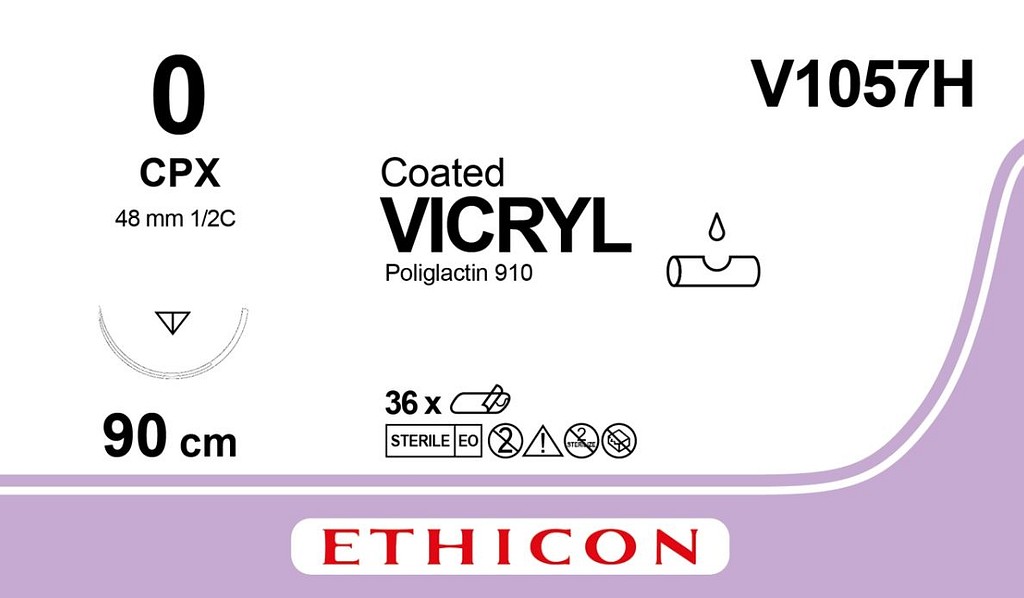 Ethicon Vicryl, sutur, violet, 90 cm med CPX nål, steril, 0