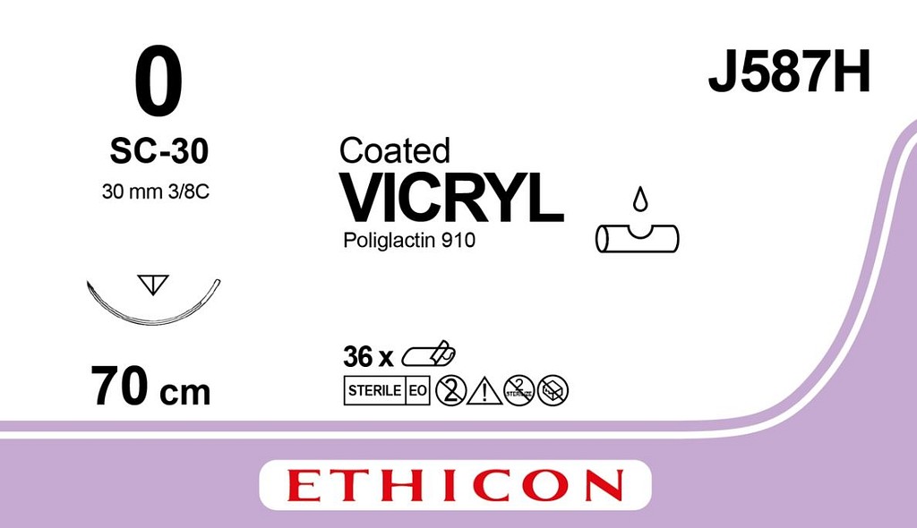 Ethicon Vicryl, sutur, violet, 70 cm med FSL nål, steril, 0