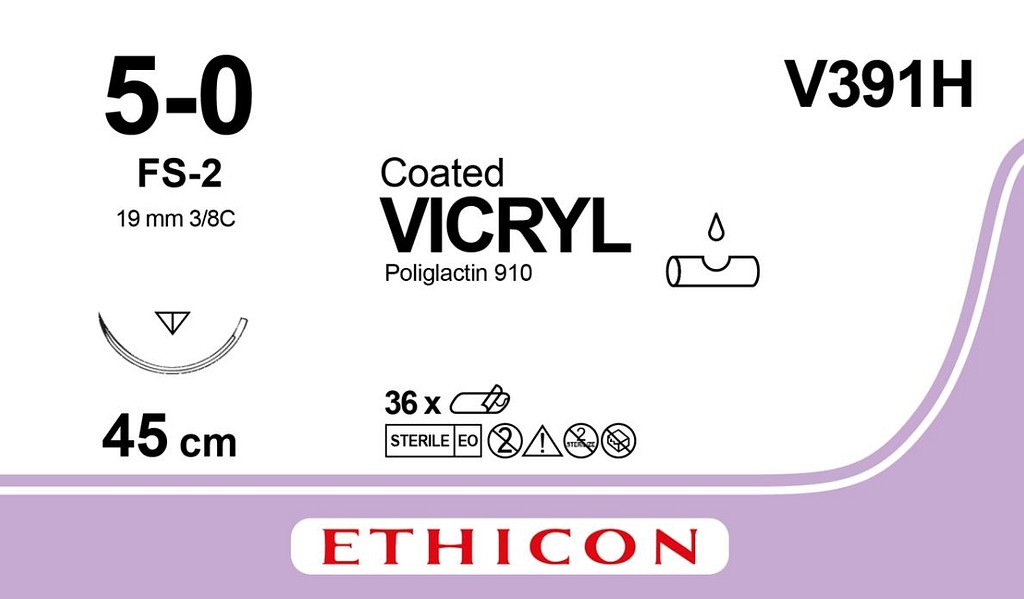 Ethicon Vicryl, sutur, violet, 70 cm med CT-2 nål, steril, 2