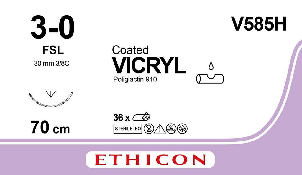 Ethicon Vicryl, sutur, violet, 70 cm med FSL nål, 3-0