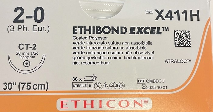 Ethicon Ethibond Excel, Sutur, grøn, 75 cm, CT-2 nål, steril, 2-0