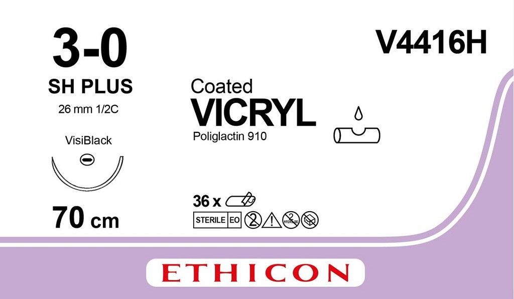 Ethicon Vicryl, sutur, ufarvet, 70 cm med JB nål, steril, 3-0
