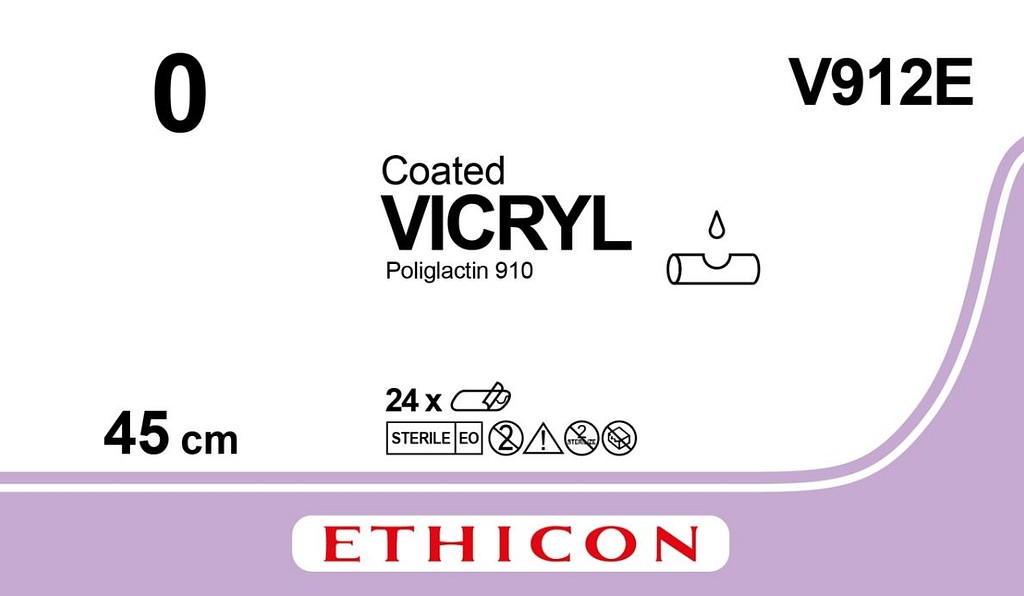 Ethicon Vicryl, sutur, ufarvet, 12 x 45 cm, steril, 0