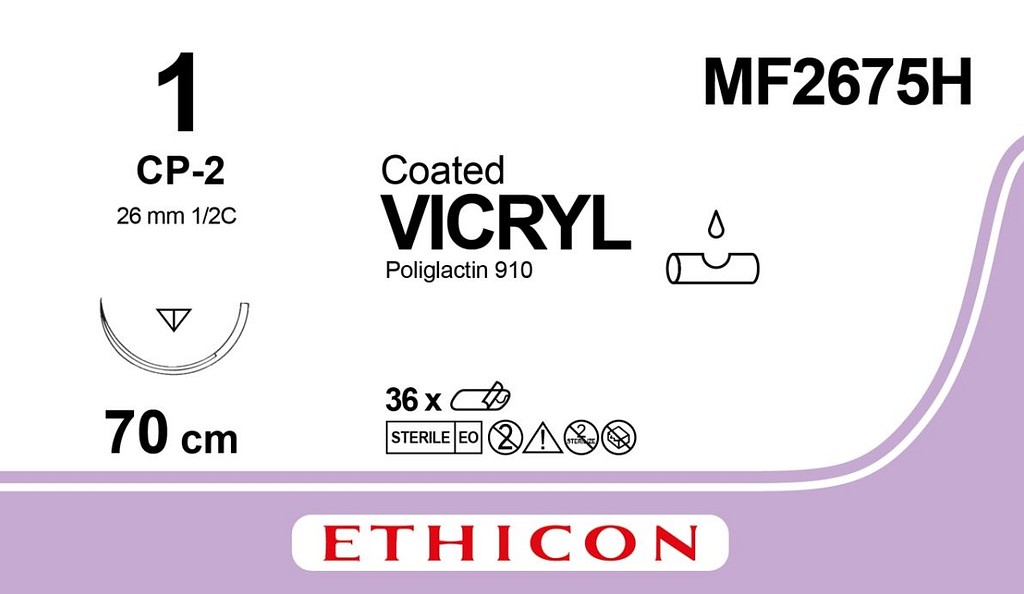 Ethicon Vicryl, sutur, violet, 70 cm med CT-2 nål, steril, 1
