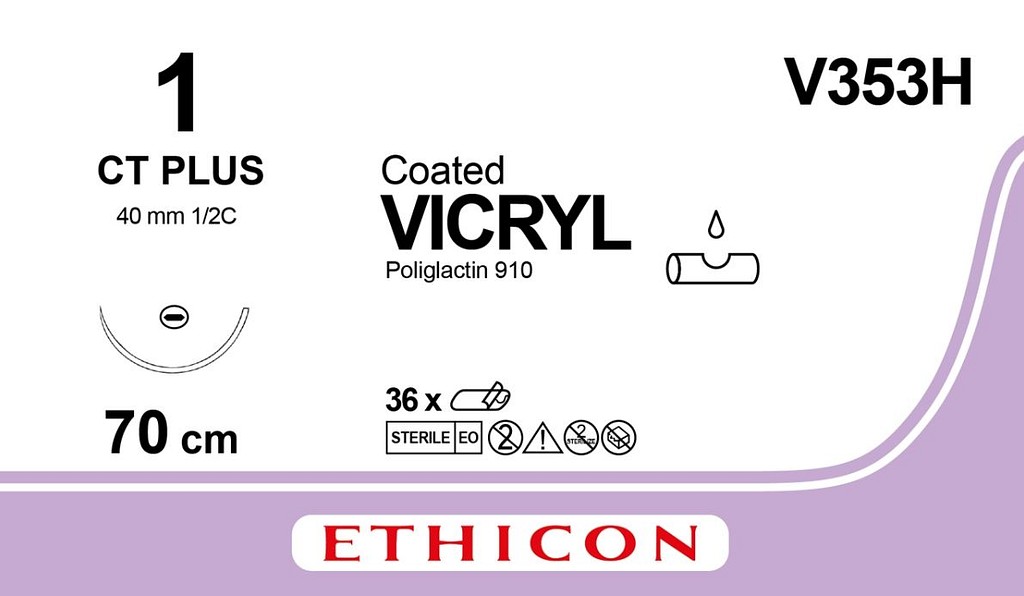 Ethicon Vicryl, sutur, lilla, 70 cm med CT nål, steril, 1-0