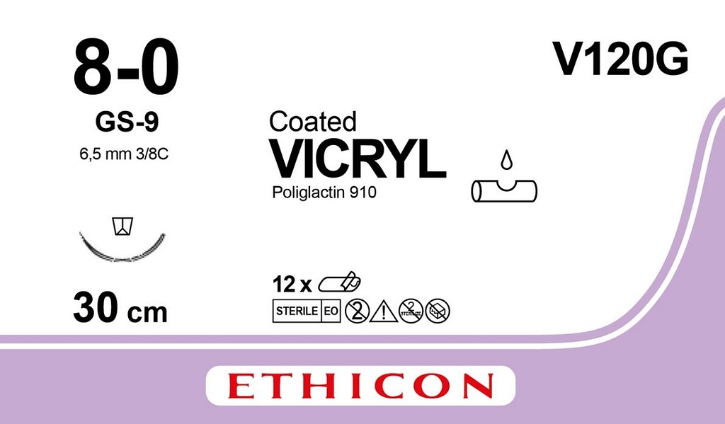 Ethicon Vicryl, sutur, violet, 30 cm med GS-9 nål, steril, 8-0