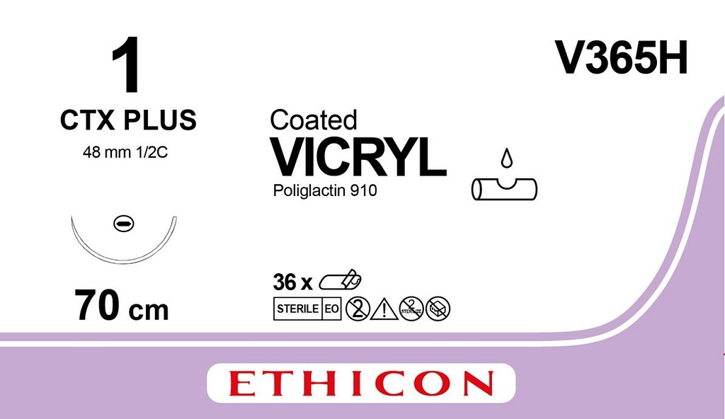 Ethicon Vicryl, sutur, violet, 70 cm med CTX plus nål, steril, 1