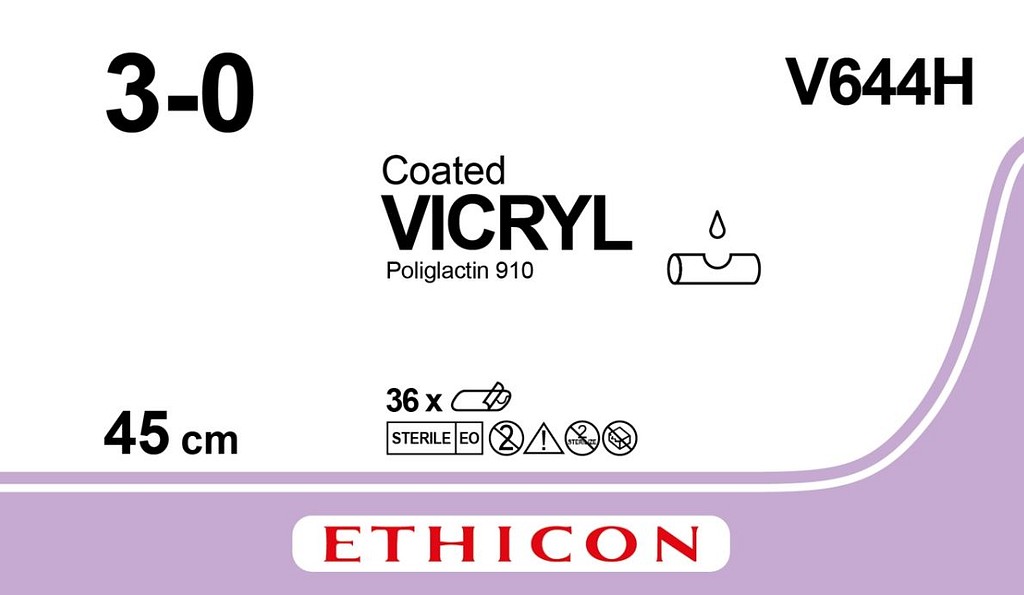Ethicon Vicryl, sutur, ufarvet, 3 x 45 cm, steril, 3-0