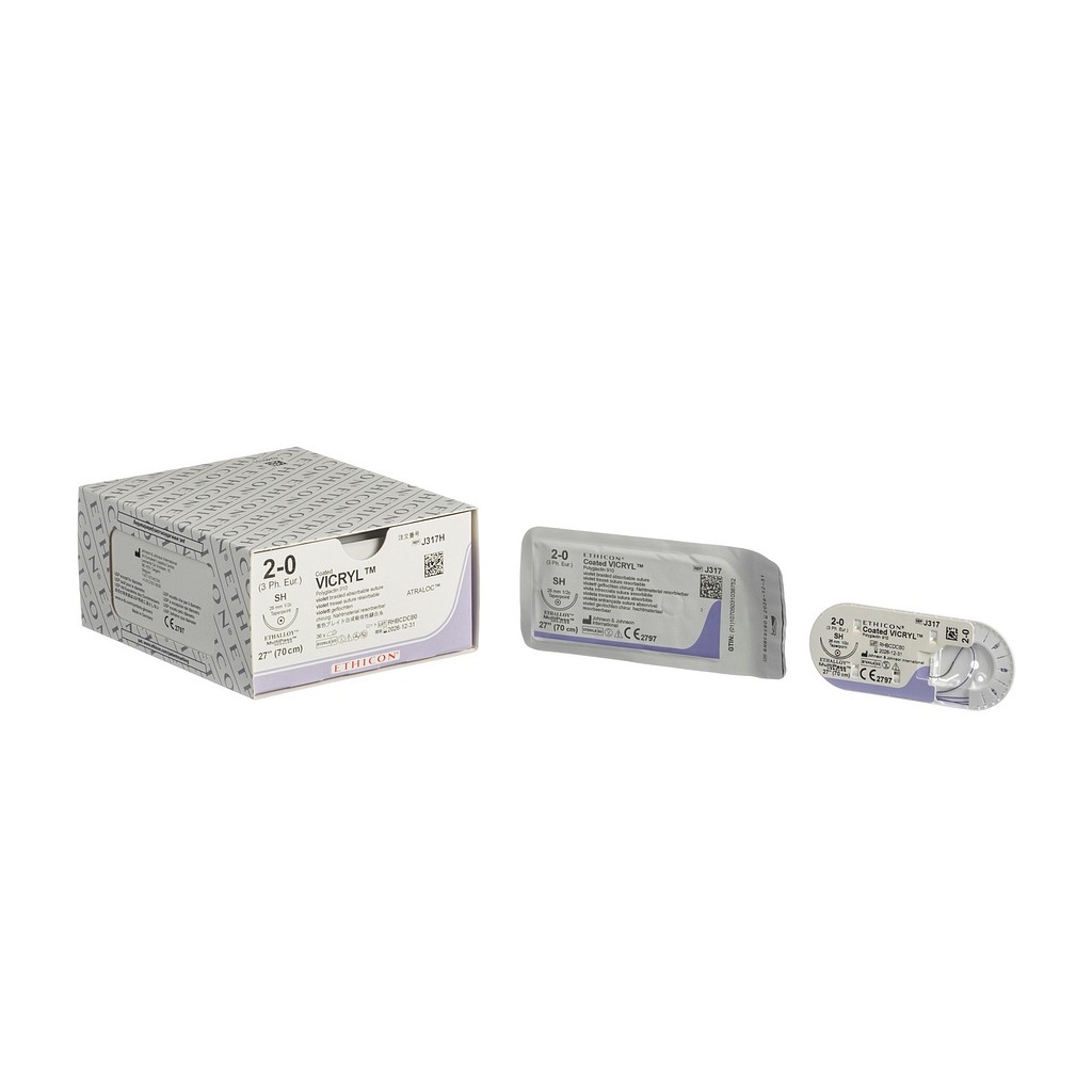 Ethicon Vicryl Plus, sutur, violet, 70 cm med FSL nål, steril, 2-0