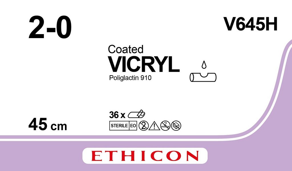 Ethicon Vicryl, sutur, ufarvet, 3 x 45 cm, steril, 2-0