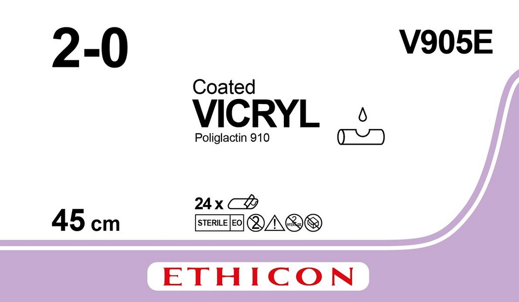 Ethicon Vicryl, sutur, violet, 12 x 45 cm uden nål, steril, 2-0