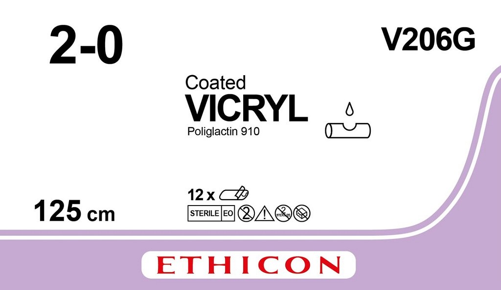 Ethicon Vicryl, sutur, ligapak, violet, 125 cm uden nål, steril, 2-0