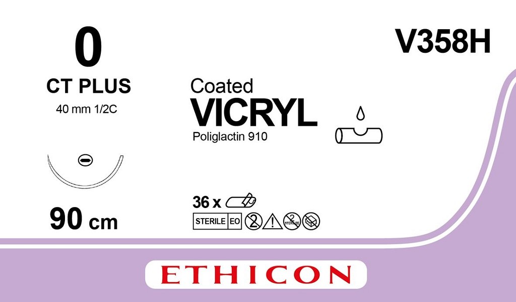 Ethicon Vicryl, sutur, farvet, 90 cm med CT-plus nål, steril, 0