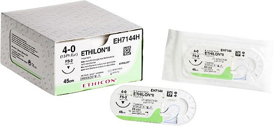 Ethicon Ethilon, sutur, sort, 45 cm med 2 x TG140-6 nål, steril, 10-0