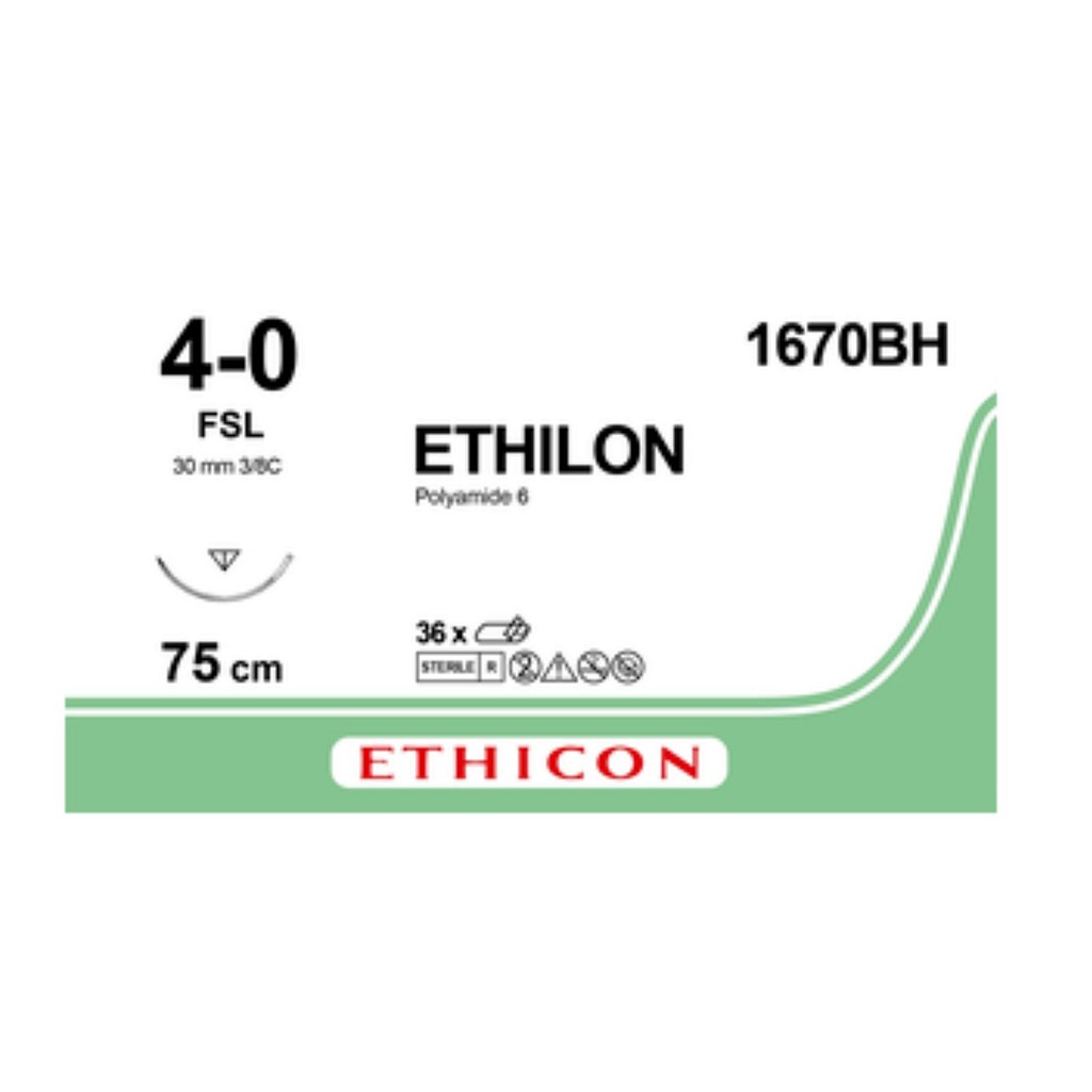 Ethicon Ethilon, sutur, sort, monofilament, FSL nål, 75 cm