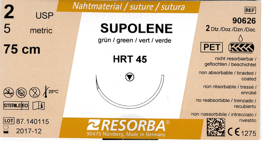 Resorba, Supolene, grøn, 75cm med HRT 45 nål, steril, 2