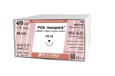 Resorba, PGA Resoquick sutur, 45 cm, DS 18F nål, steril, 4-0