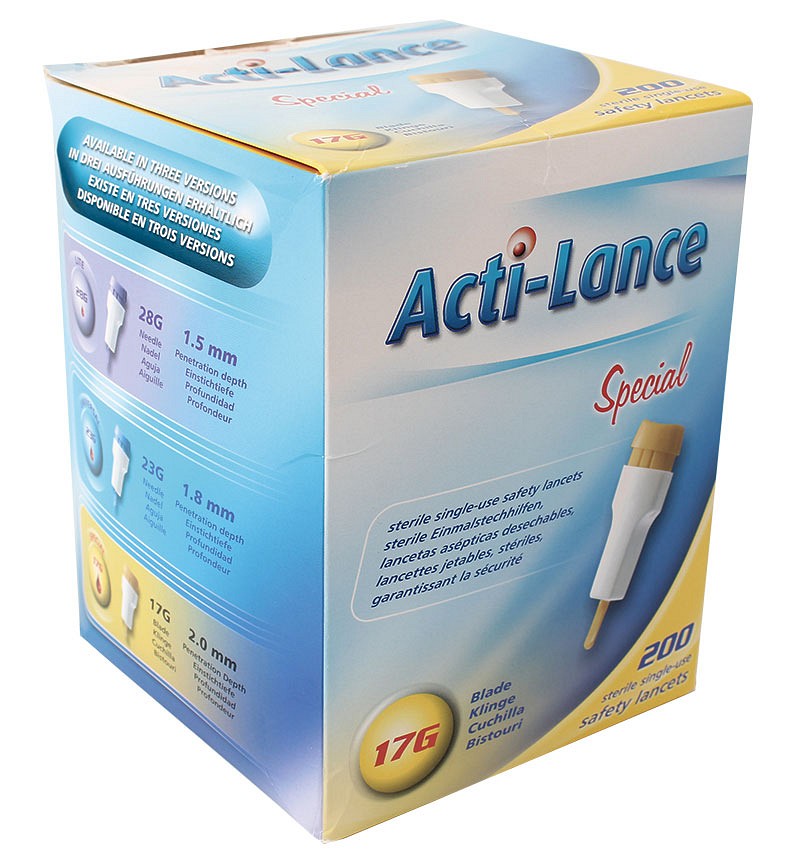 Acti-Lance, engangsfingerprikker, blad, gul 2,0 mm, steril, 17G