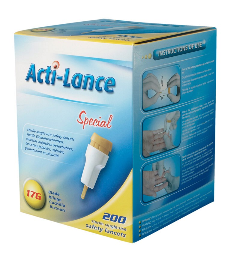 Acti-Lance, engangsfingerprikker, blad, gul 2,0 mm, steril, 17G