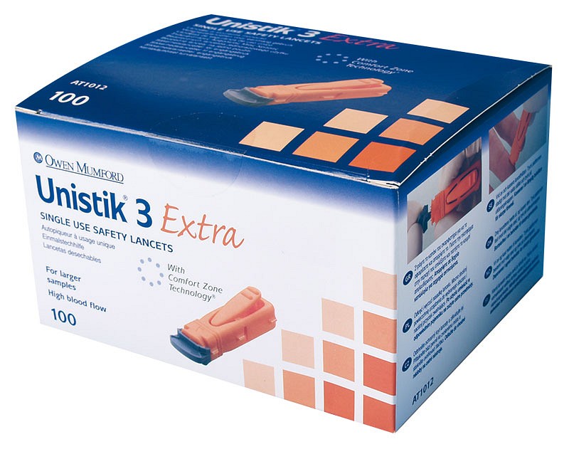 Unistik 3, engangsfingerprikker Extra, orange 2,0mm, steril, 21G