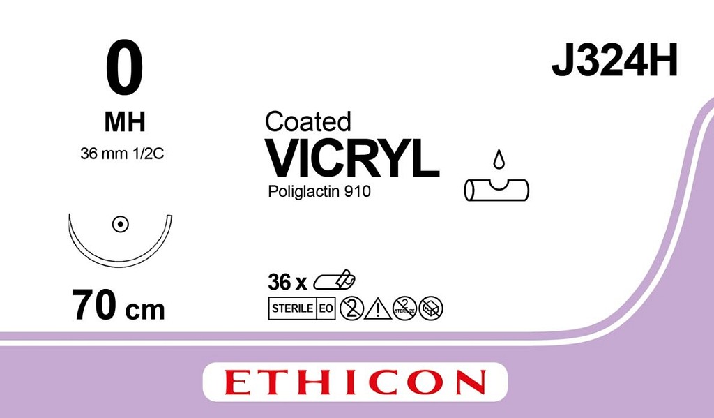 Ethicon Vicryl, sutur, violet, flettet, 70cm, MH plus nål, steril, 0