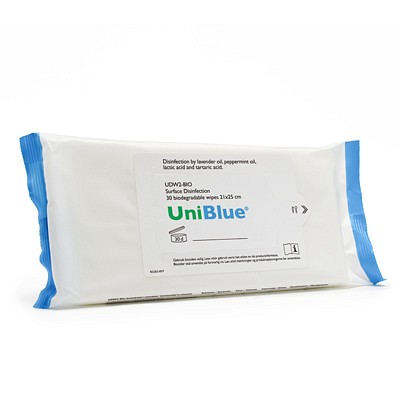 Uniblue, bionedbrydelige servietter til overfladedesinfektion, 25 x 21 cm