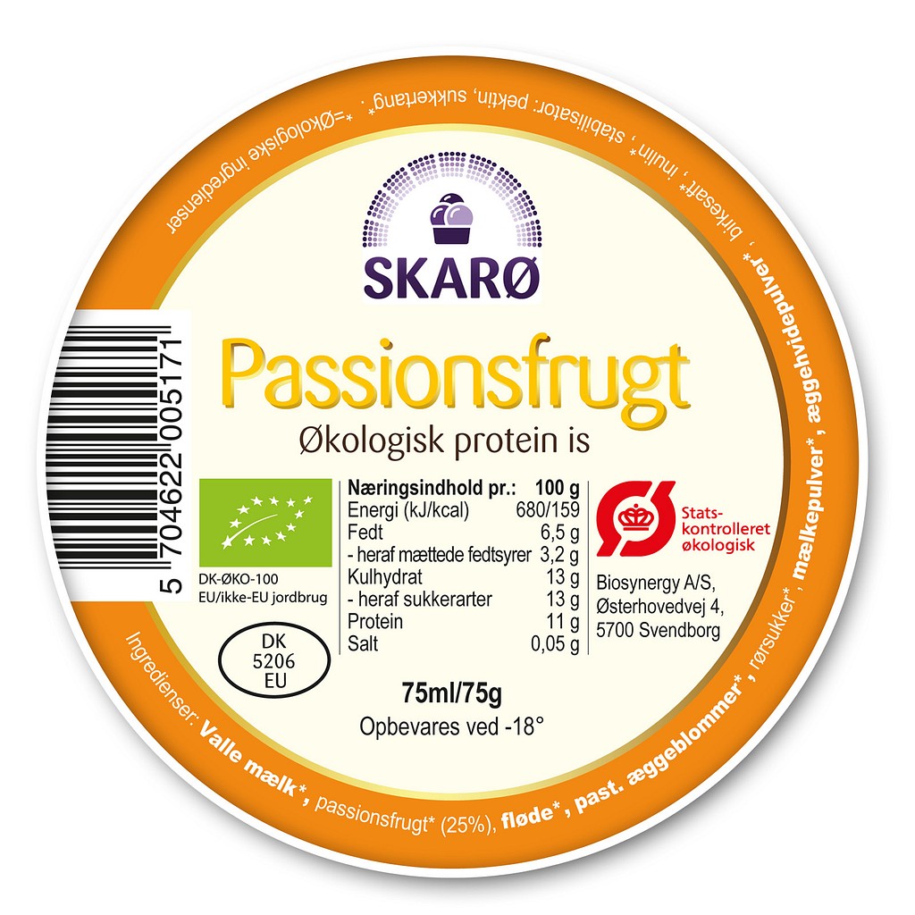 Skarø, passionsfrugt, øko protein is, 75 g, 75 g