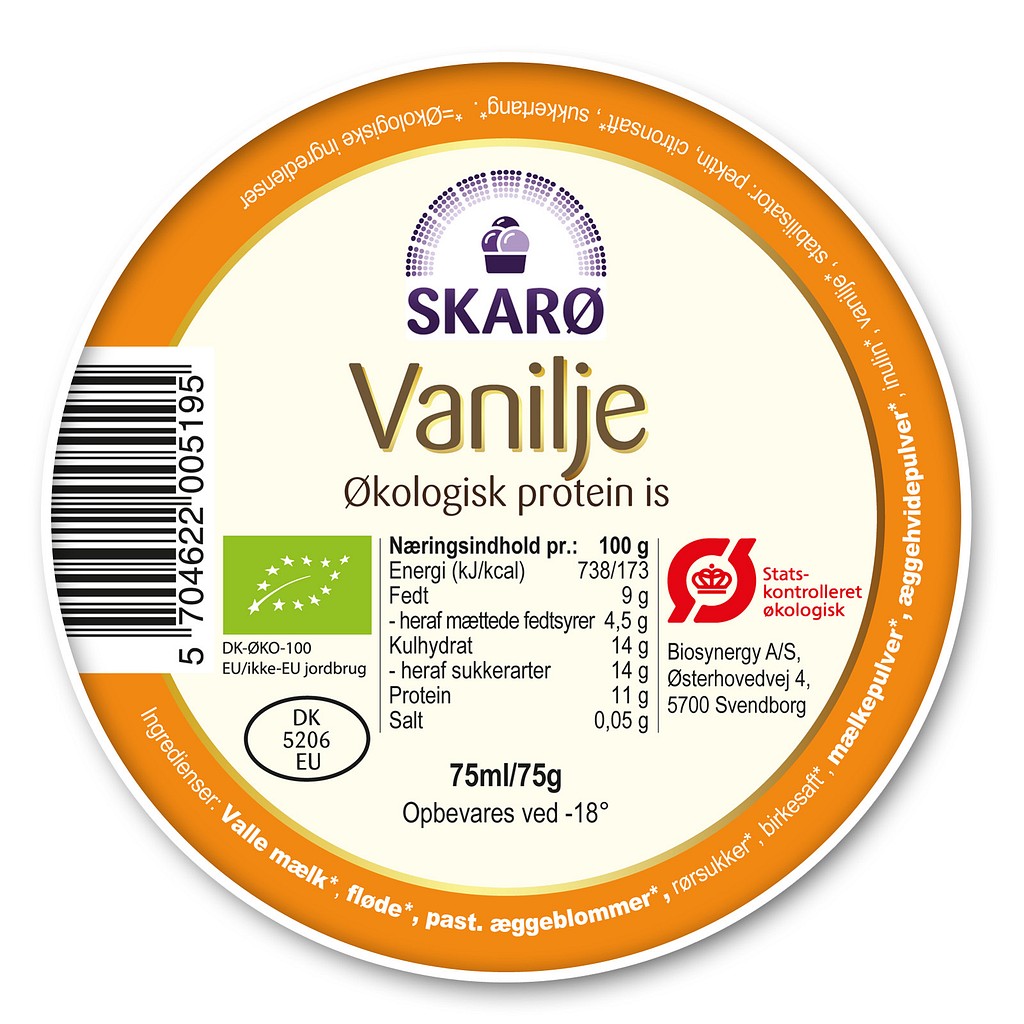 Skarø, vanilje, øko protein is, 75 g, 75 g