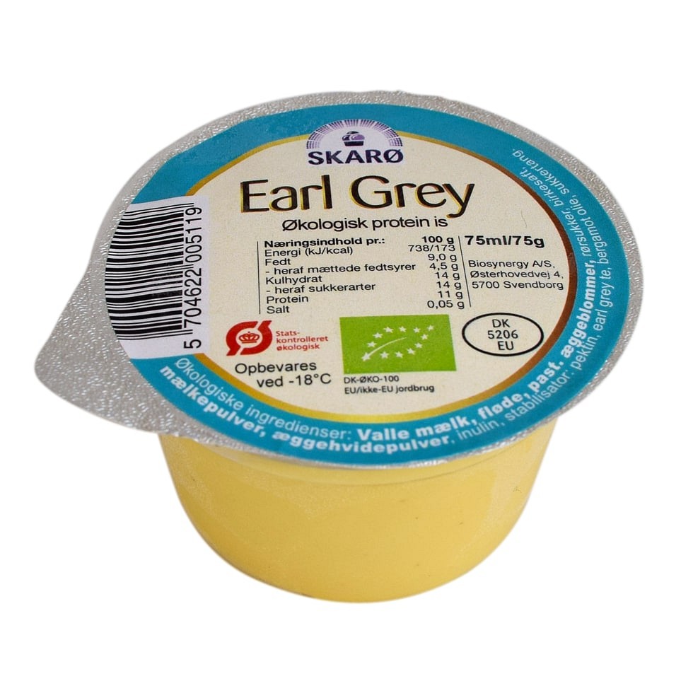 Skarø, mix á vanilje og earl grey, øko protein is, 75 g, 75 g