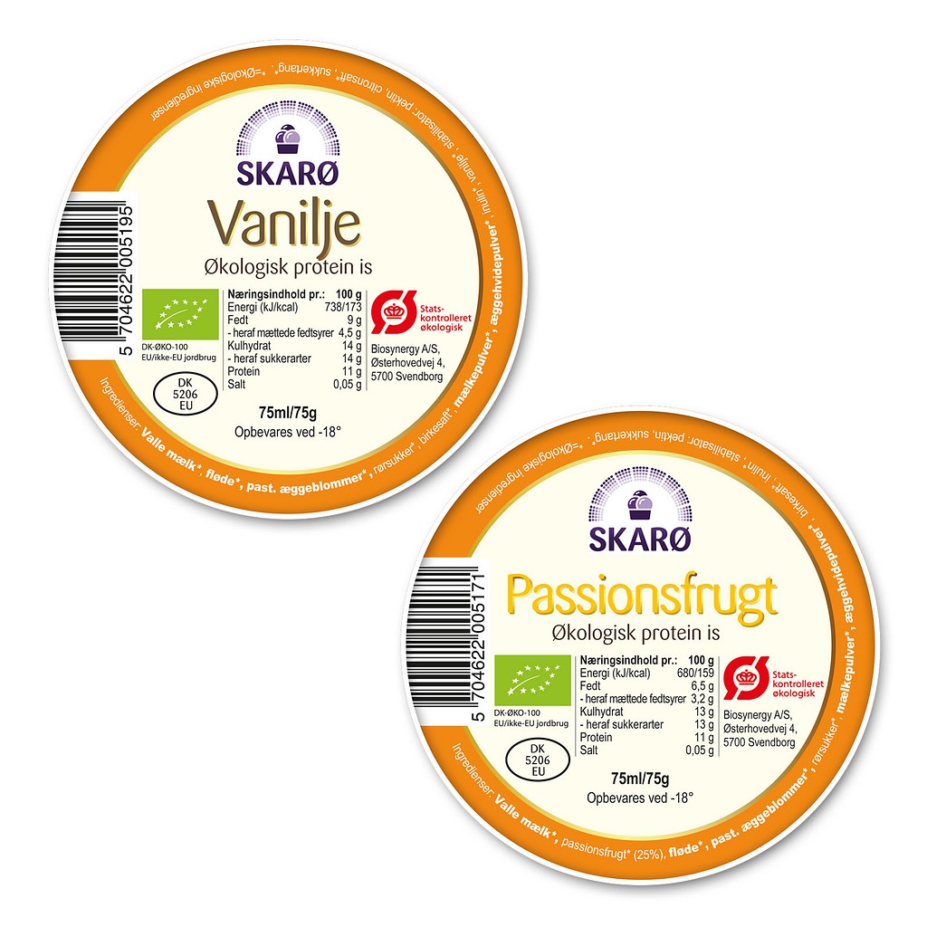 Skarø, mix á vanilje og passionsfrugt, øko protein is,75g, 75 g