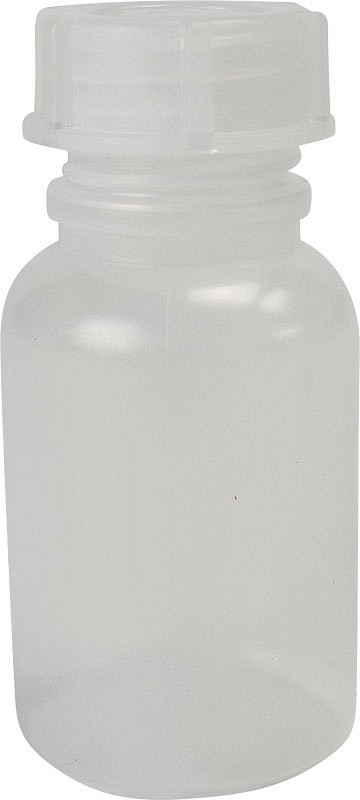 Plastflaske, med bred hals og skruelåg, 100 ml