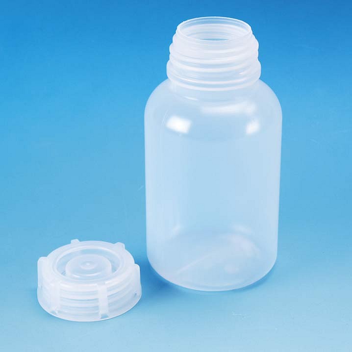 Plastflaske, med bred hals og skruelåg, 250 ml